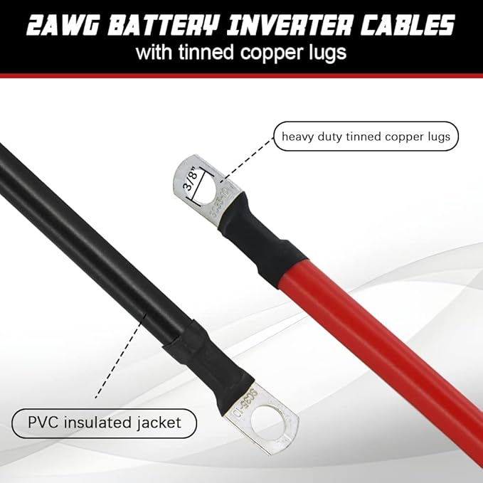 A ABIGAIL 2 AWG Battery Cable 2AWG Gauge Pure Copper Battery Inverter Cables - Image 3