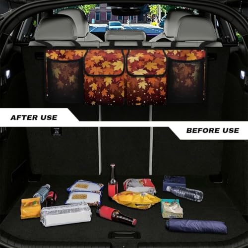 Fall Maple Leaf Star Print Car Trunk Organizer Car Backseat Storage Bag with 4 Pockets Hanging Trunk Cargo Storage Universal Auto Accessories for Sedans SUV Trucks Van