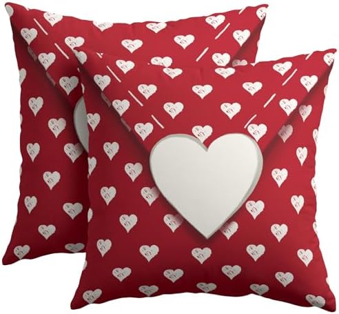 Valentines Day Pillow Covers 20x20 Set of 2 White Red Heart Throw Pillow Covers Love Pillowcase Linen Decoration Farmhouse Holiday Cozy Soft Cushion Case Couch for Indoor Outdoor Home Decor by Trongr