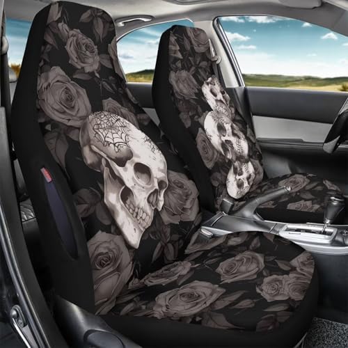 Bulopur Skull Rose Car Seat Covers Washable Waterproof Front Seats Only Auto Drive Seat Covers 2 Pack Anti-Slip Automotive Cushion Protectors Airbag Compatible for Most Cars Sedans Truck Van