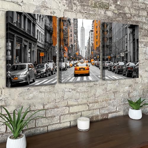 New York City Wall Art Black and White USA Street Poster Urban Yellow Taxi Car Wall Decor for Living Room Modern Building Picture NYC Scenery Panorama Artwork Bedroom Office Home Decoration 12x16" 3P - Image 6
