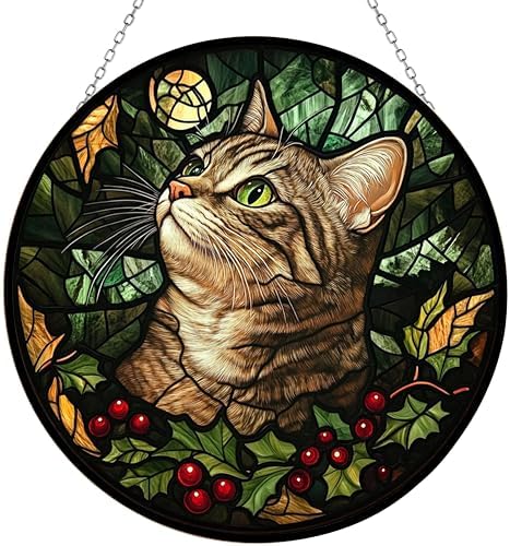 Cat Stained Glass Window Hanging by Clare Donovan,Hummingbird Sun Catchers Indoor Window Decor, Stained Glass Suncatcher Gifts for Women, Christmas by 365CUSGIFTS