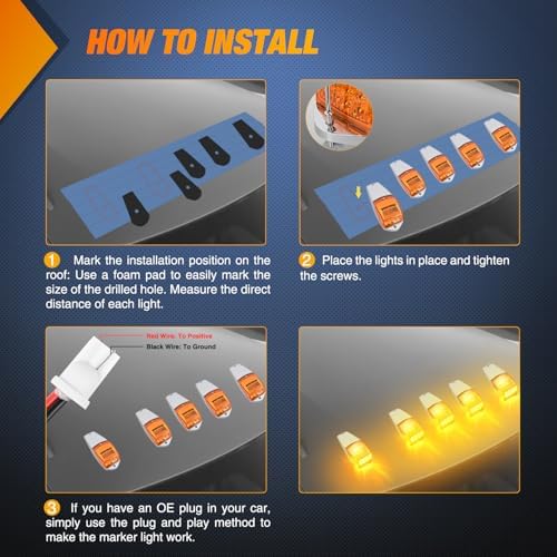 Nilight Cab Roof Marker Light 5 PCS 17 LED Amber Top Clearance Lights