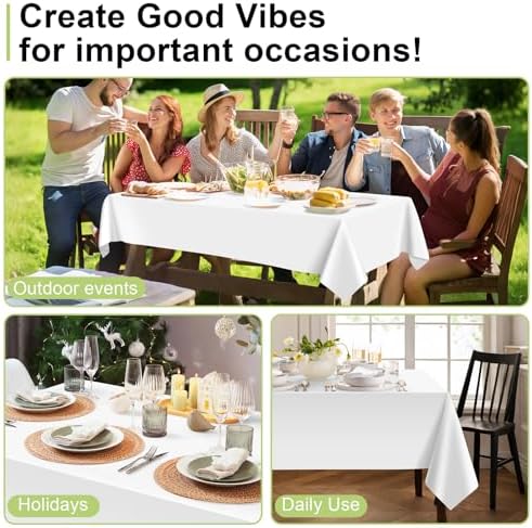 QIKSION 3 Pack White Plastic Table Cloth Disposable, White Tablecloth - Image 4