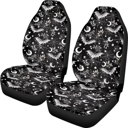 Halloween Bat Car Seat Covers Sets of 2 Vehicle Front Seat Cushions Crescent Automobile Seat Protector Car Seat Pad Mat Auto Interior Protection for Women Men,Easy to Install