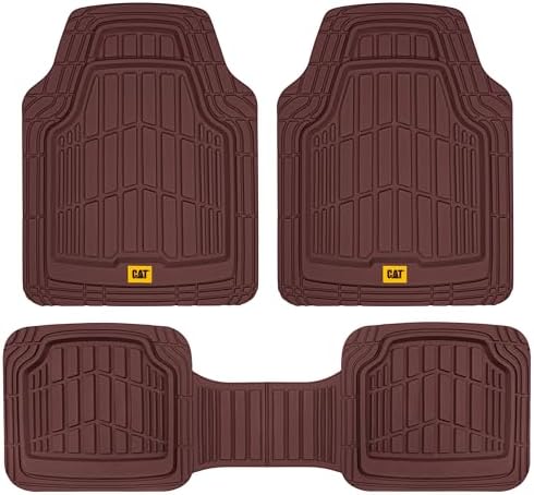 Cat® ToughRide Heavy-Duty 3 Piece Rubber All Season Floor Mats for Car Truck Van SUV, Burgundy - Premium Trim to Fit Car Floor Mat, All Weather Deep Dish Automotive Floor Mats, Total Dirt Protection