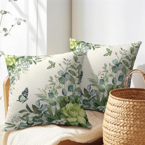 Spring Pillow Covers 24x24 Set of 2 Green Floral Throw Pillow Covers Rustic Pillowcase Linen Decoration Farmhouse Soft Decorative Summer Cushion Case Couch for Indoor Outdoor Home Decor - Image 7