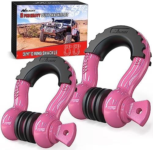 Nilight 2 PCS 3/4" D-Ring Shackle with 7/8" Screw Pin | 41,887lbs Break Strength Heavy Duty Off Road Recovery Shackle with Isolators Washers for Tow Strap,Winch,Off-Road Truck