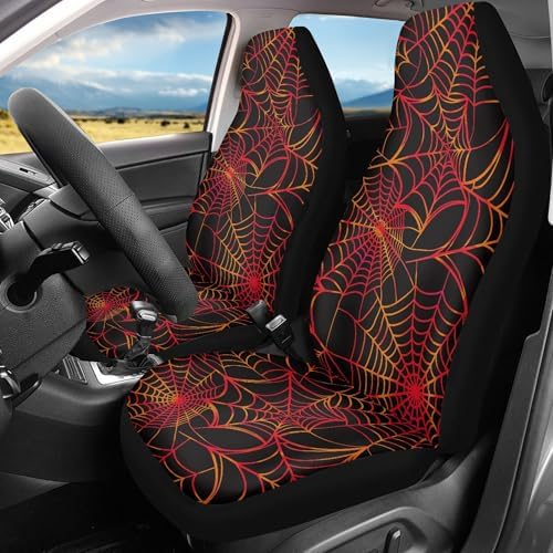 Red Spiderweb Print Car Seat Cover Front Seats Only,Universal Fit for Most Cars,SUVs,Sedan,Truck or Van,2PCs