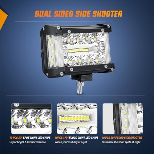 Nilight 4.3 Inch Side Shooter Light Bar Spot Flood Combo Triple Row