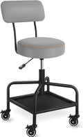 Shop Stool with Lockable Rubber Wheels Adjustable Backrest Tool Tray Storage by WUDOYO