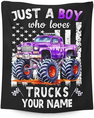 Personalized Truck Blanket for Kids Boys - 30x40 Inches Cute Throw Blanket Gifts for Truck Lovers - Custom Black Soft Fuzzy Car Blankets Stuff for Lap Couch Bed Travel by SHARECOLOR