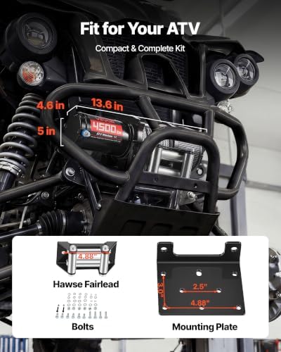 VEVOR 4500 lbs Electric Winch, 12V DC ATV/UTV Winch with Φ0.24 in x 39.4 ft Steel Wire Rope, Wireless & Wired Remote Control, IP54 Waterproof, Roller Fairlead Mount Plate for Towing ATV UTV Off-Road - Image 5