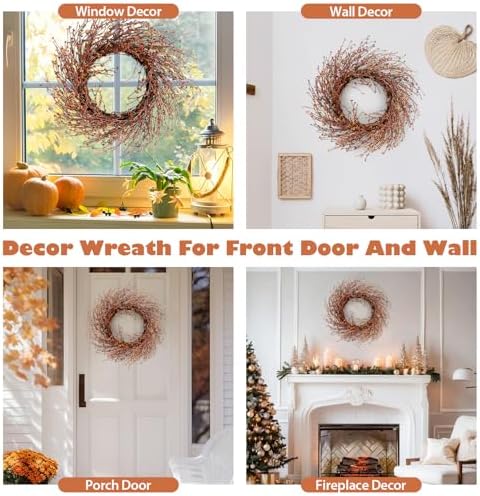 24 Inch Fall Wreath for Front Door Full Artificial Grapevine Wreath - Image 5