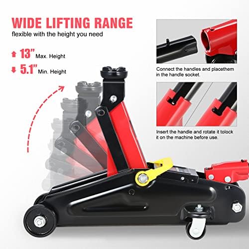 DNA Motoring TOOLS-00234 Low Profile Hydraulic Trolley Service/Floor Jack, 2 Ton (4000 lbs) Capacity, Lifting Range 5.1"-13", Black - Image 3
