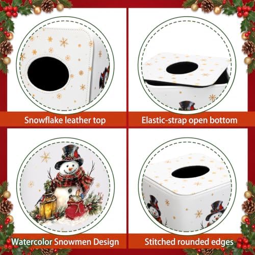 Thyle 2 Pcs Christmas Square Tissue Box Cover PU Leather Reindeer Snowman Tissue Box Holder Closure Xmas Decorations Cube Napkin Holder for Kitchen Car Home Office Living Room Bedroom - Image 3