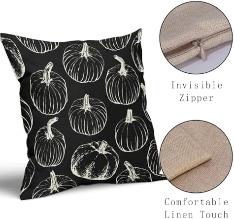 Black Fall Pumpkin Pillow Covers 24x24 Set of 2 Autumn Themed Thanksgiving Cream Print Decorative Throw Pillows Outdoor Pillowcase Farmhouse Linen Cushion Case Decor for Home Sofa Couch Bed - Image 4