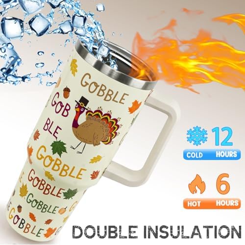 Thanksgiving Tumbler 40 oz Fall Cup Funny Turkey Coffee Travel Mug Stainless Steel Insulated Cups Fall Water Bottle Thanksgiving Decor Gifts for Women - Image 3