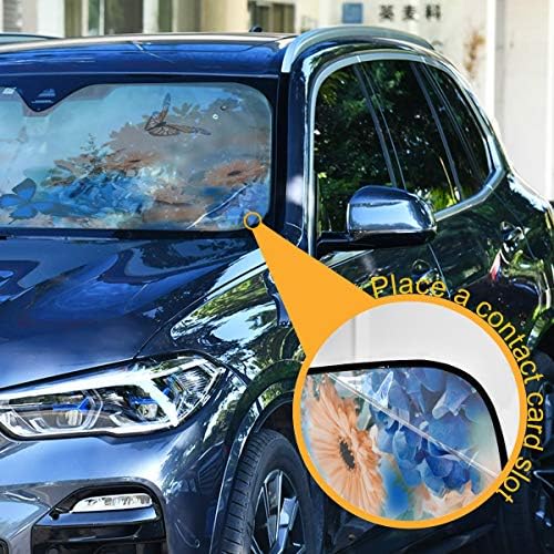 Butterfly Daisy Car Windshield Sun Shade Blue Hydrangea Yellow Flowers Foldable UV Ray Sun Visor Protector Sunshade to Keep Your Vehicle Cool (55" x 27.6")
