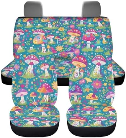 Vibant Mushroom Floral Print Car Seat Covers 4Pcs Front & Rear Breathable Seat Covers Universal Fits for Truck, Sedan, SUV Auto Interior Protector Car Accessories