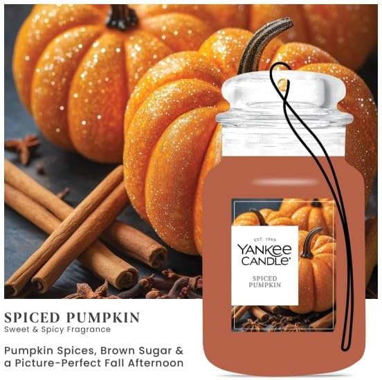 Yankee Candle Classic Paper Car Jar Air Freshener, Hanging Car Freshener, Long Lasting Odor Neutralizing Car Fragrance, Spiced Pumpkin (Pack of 6)