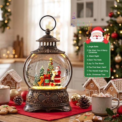 Christmas Snow Globes Christmas Water Lantern with Vintage Santa & Letters to Santa Mailbox Scene Music & 6H Timer USB Lined/Battery Operated Lighted Lanterns for Xmas Festival Decoration Gifts - Image 4