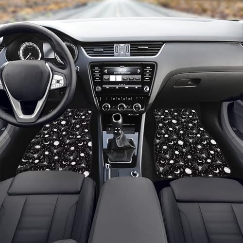 Bat 4 Pcs All Weather Floor Mats Black Gothic Bat l Front Rear Row Foot Mat Black Crescent Planet Minimalism Interior Accessories Universal Fit for SUV Sedan Van