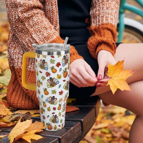 Thanksgiving Tumbler 40 oz Fall Cute Turkey Pumpkin Coffee Travel Mug Stainless Steel Insulated Cups Fall Water Bottle Thanksgiving Decor Gifts for Women - Image 2