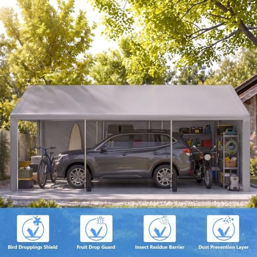 Jocoevol Carport 13x21 FT Enclosed Carport with Roll-up Windows, Removable Sidewalls & Doors and Sandbags for Car Boat Truck Motorcycle, Grey - Image 3