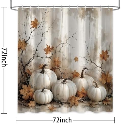 Fall Vintage Pumpkin Shower Curtain, Retro Autumn Maple Leaves Thanksgiving Harvest Farmhouse Bathroom Accessories Decor, Waterproof Fabric Bath Decor with Hooks 72 x72 Inch - Image 4
