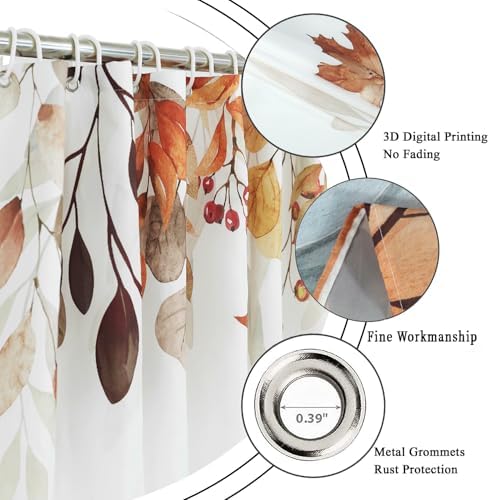 Fall Pumpkin Shower Curtain, Colorful Watercolor Autumn Pumpkins Maple Falling Leaves Thanksgiving Day Harvest Bathroom Curtain Waterproof Fabric Machine Washable with Hooks, 60" Wx72 L - Image 5