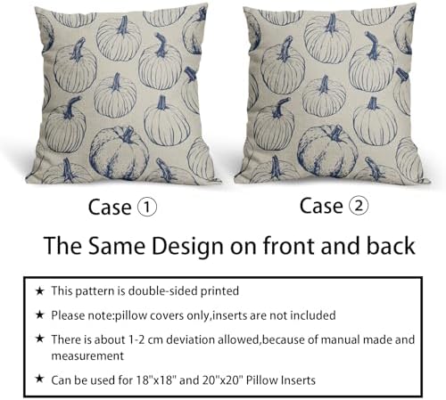 Blue Pumpkin Fall Pillow Covers 22x22 Set of 2 Autumn Themed Thanksgiving Harvest Print Decorative Throw Pillows Outdoor Farmhouse Pillowcases Cushion Case Seasonal Decor for Couch Sofa Bed - Image 6