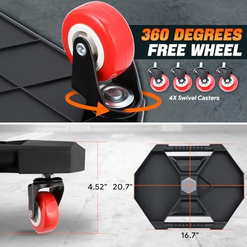 Automotive Rolling Tool Storage Holder/Tray Floor Creeper for Garages with Lamp, 4 X 2" Swivel Casters, 30 lbs Load Capacity, CAAP-TOLS-RMC21-BK - Image 4
