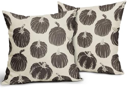 Dark Brown Pumpkin Fall Pillow Covers 16x16 Set of 2 Autumn Harvest Print Thanksgiving Decorative Throw Pillows Outdoor Farmhouse Cushion Case Seasonal Decor for Couch Sofa Bed - Image 2