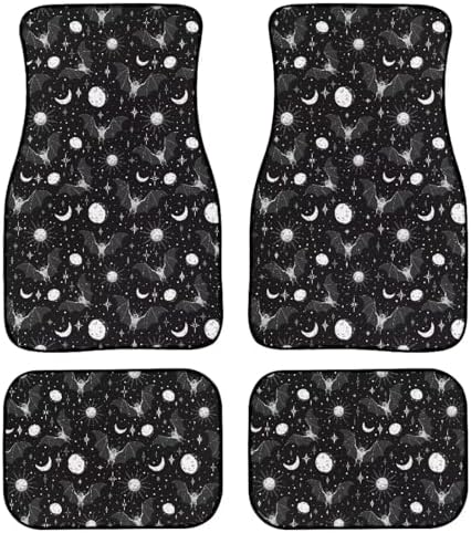 Bat 4 Pcs All Weather Floor Mats Black Gothic Bat l Front Rear Row Foot Mat Black Crescent Planet Minimalism Interior Accessories Universal Fit for SUV Sedan Van
