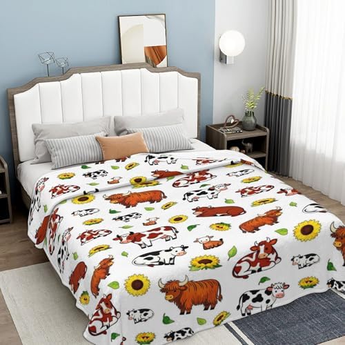 Cow Blanket Highland Cow Blanket Soft Fluffy 60"x50" Farm Cow Sunflower Throw Blanket for Bedroom Living Rooms Sofa Couch Travel Camping Christmas Birthday Gifts for Women Men Kid - Image 3