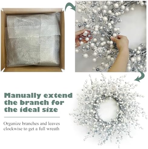 24 Inch Fall Wreath for Front Door with Silver Berry - Image 3