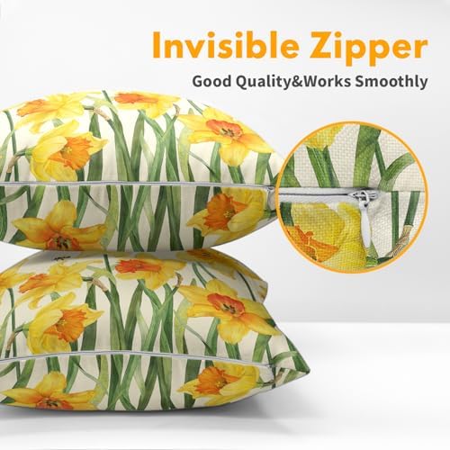 Spring Pillow Covers 24x24 Set of 2 Yellow Floral Throw Pillow Covers Rustic Flower Pillowcase Linen Decoration Farmhouse Soft Decorative Bee Summer Cushion Case Couch for Indoor Outdoor Home Decor - Image 5
