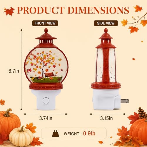 Autumn Water Globe Night Light, Spinning Glitter Lantern, Maple Tree Scene - Image 2