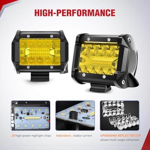 Nilight 2 PCS 4 Inch 60 W LED Light Pods Yellow Spot Flood Combo Beam