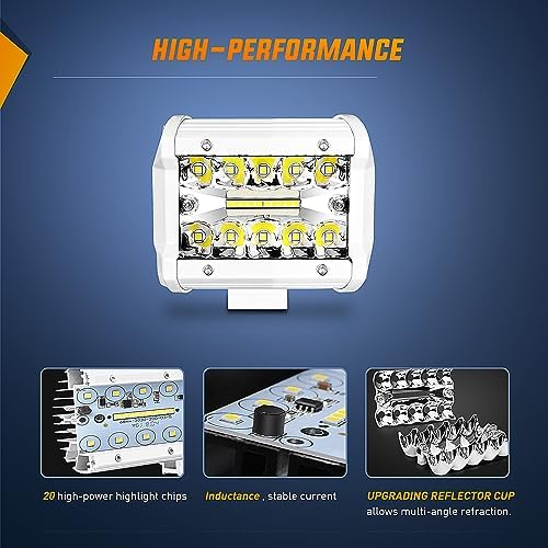 Nilight Marine LED Light Pods 2PCS 4 Inch White for Boat Deck Truck Tractor