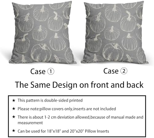 Grey Gray Fall Pumpkin Pillow Covers 22x22 Set of 2 Autumn Themed Thanksgiving Cream Print Decorative Throw Pillows Outdoor PillowCase Farmhouse Linen Cushion Case Decor for Home Sofa Couch Bed - Image 6