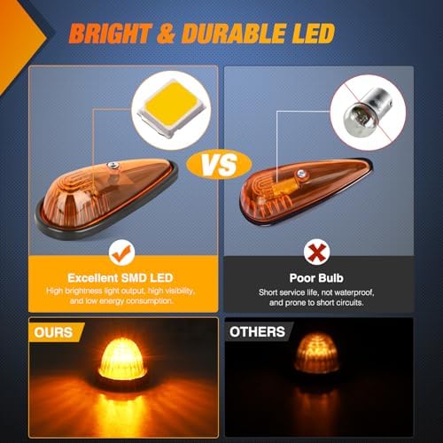 Nilight Cab Roof Marker Light 5 PCS Amber Teardrop Top Clearance Lights