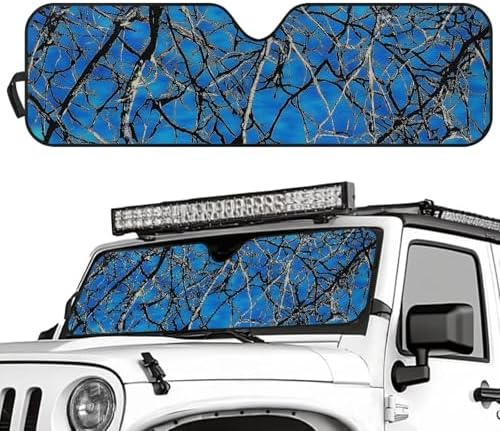 Renewold Car Windshield Sunshade Front Window Sun Visor Summer Sunlight UV Rays Heat Sun Shade Compatible with Jeep Wrangler JK JKU JL 1997-2023 2/4 Door Blue Camo Hunting Easy Install Cover Shield