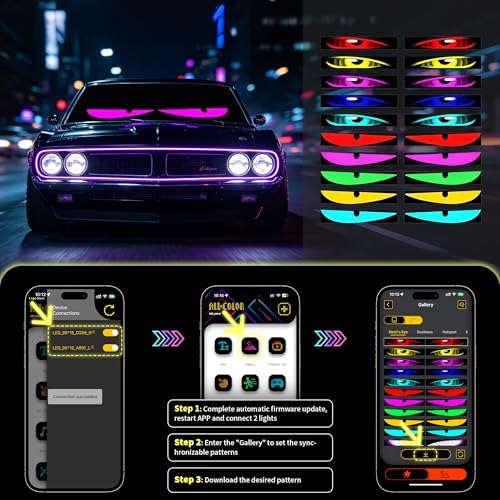 SuperRGB LED Eyes for Car Windshield14 x4[2PC], Dynamic Animated Devil Eyes Light, RGB Programmable Flexible Car Sign for Motorcycle,Truck RV, USB Powered Windshield Ambient Decoration