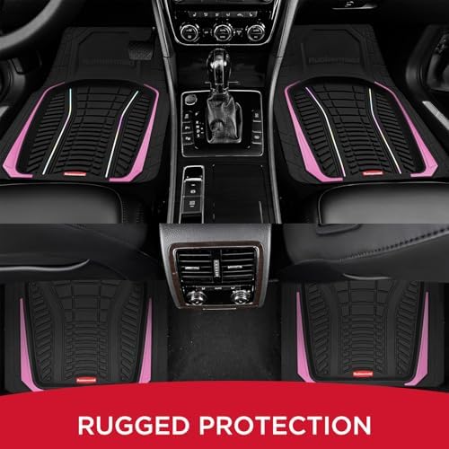 Rubbermaid Car Floor Mats Full Set – Premium All-Weather Car Mat with Brushed Aluminum Inserts, Universal Trim-to-Fit Design, Anti-Slip Backing for Cars, SUVs, Trucks, and Vans