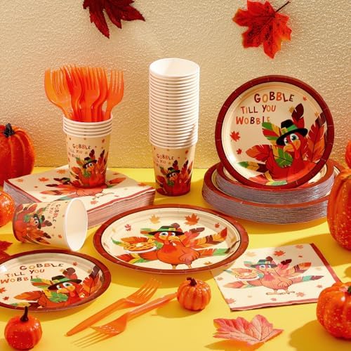 Sliner 180 Pcs Thanksgiving Disposable Dinnerware Set, Classic Turkey - Image 4