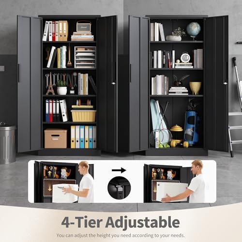 Metal Storage Cabinet with Lock, 71"H Garage Storage Cabinet, Black - Image 5