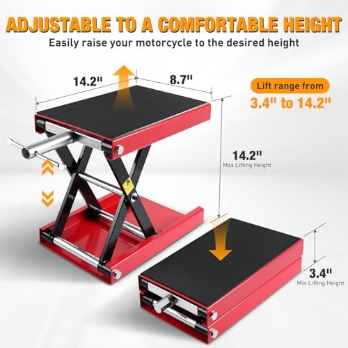 Nilight Motorcycle Lift Jack 1100 LBS Scissor Jack Stand Lift from 3.4" to 14.2" with Wide Deck Crank Handle Steel Scissor Hoist Garage Repair Lifter Table Jacks for Motorcycles ATV Dirt Bike, Red - Image 3