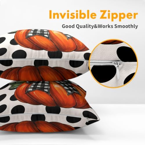 Fall Pumpkin Pillow Covers 22x22 Set of 2 Vintage Orange Buffalo Plaid Bow Polak Dot Outdoor Throw Pillows Covers Autumn Thanksgiving Decorative Farmhouse Cushion Case for Living Room Couch Sofa - Image 5